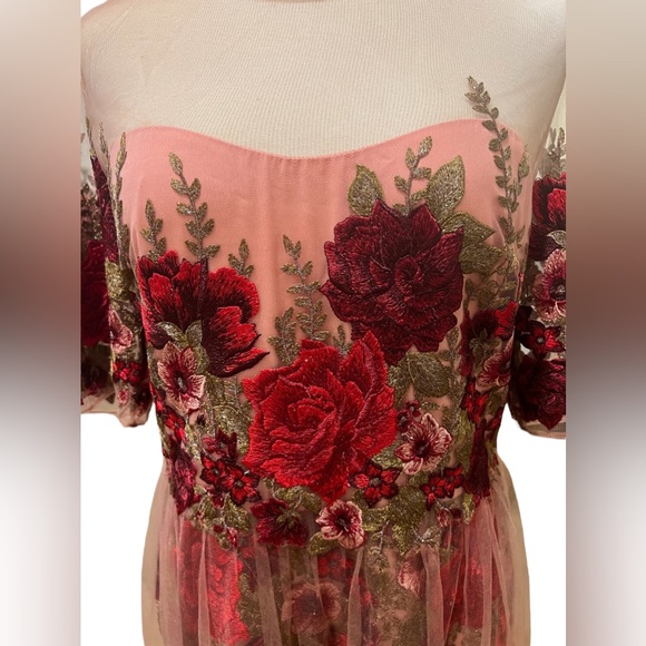 Marchesa Notte Rose Throw Floral Red Pink Tulle Embroidered Dress Size 12 Love - Picture 14 of 16